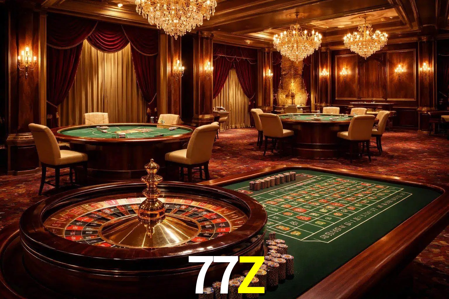 Una escena premium de mesa de casino en vivo con cartas, elementos de ruleta y un ambiente pulido de estudio de transmisión.